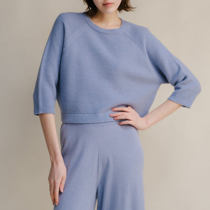 Maglieria Blu polvere / S Cashmere Mix Cropped 3/4 Sleeve Pullover San Rocco Italia