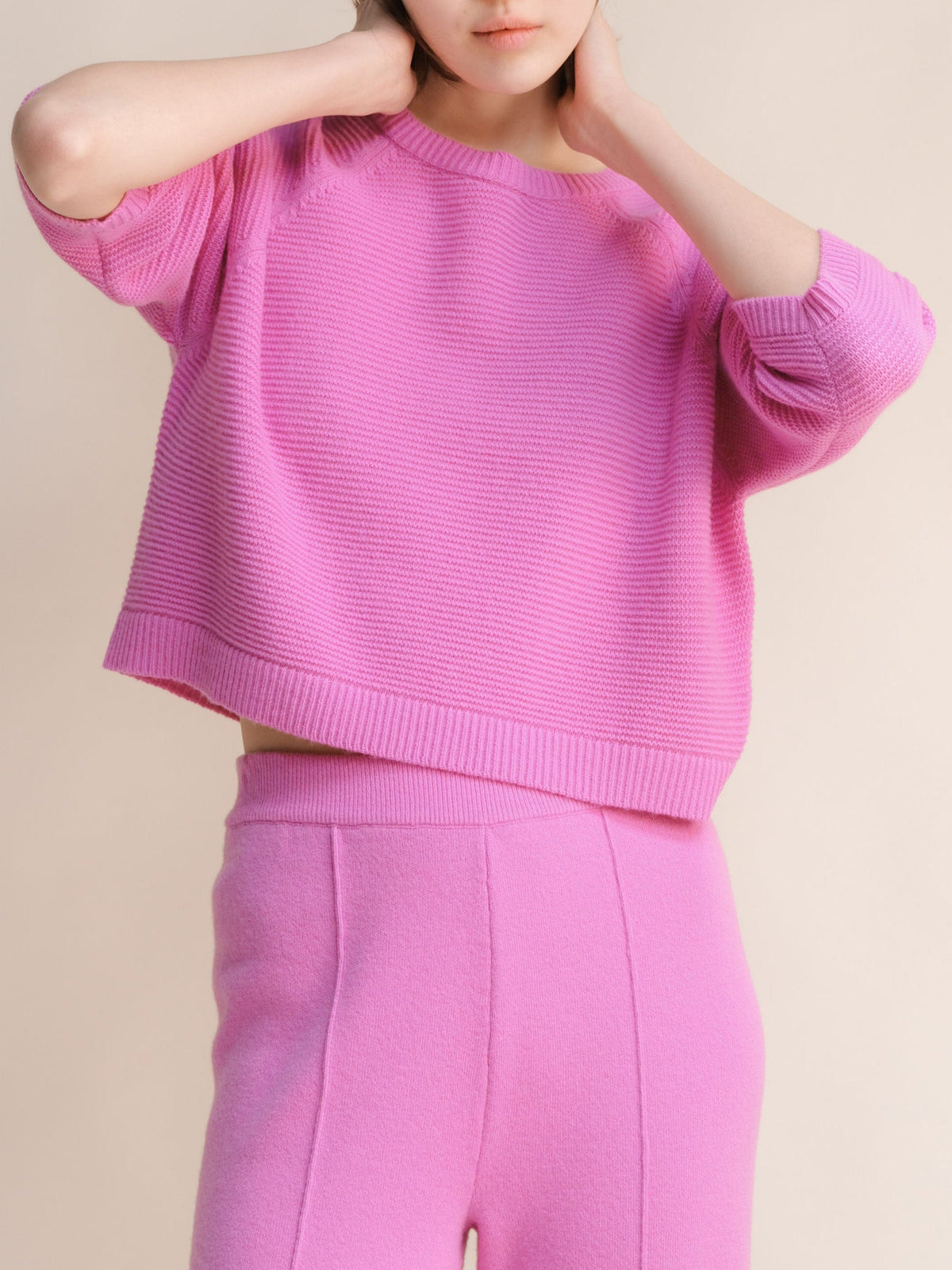Maglieria Fondant Rosa / S Cashmere Mix Cropped 3/4 Sleeve Pullover San Rocco Italia