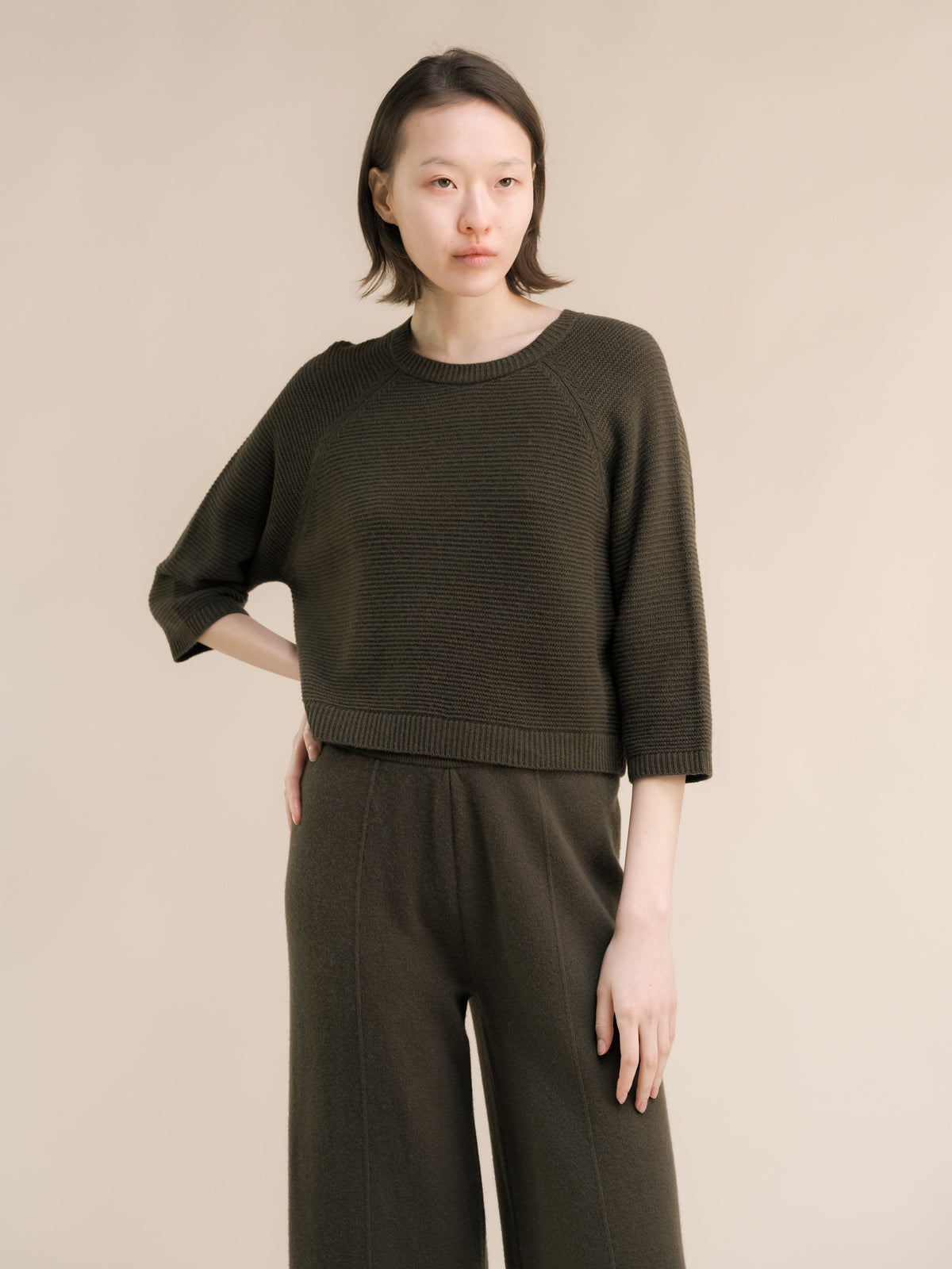Maglieria Loden / S Cashmere Mix Cropped 3/4 Sleeve Pullover San Rocco Italia