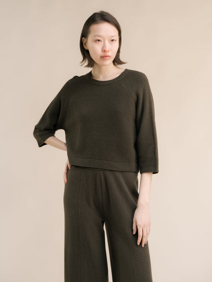 Maglieria Loden / S Cashmere Mix Cropped 3/4 Sleeve Pullover San Rocco Italia