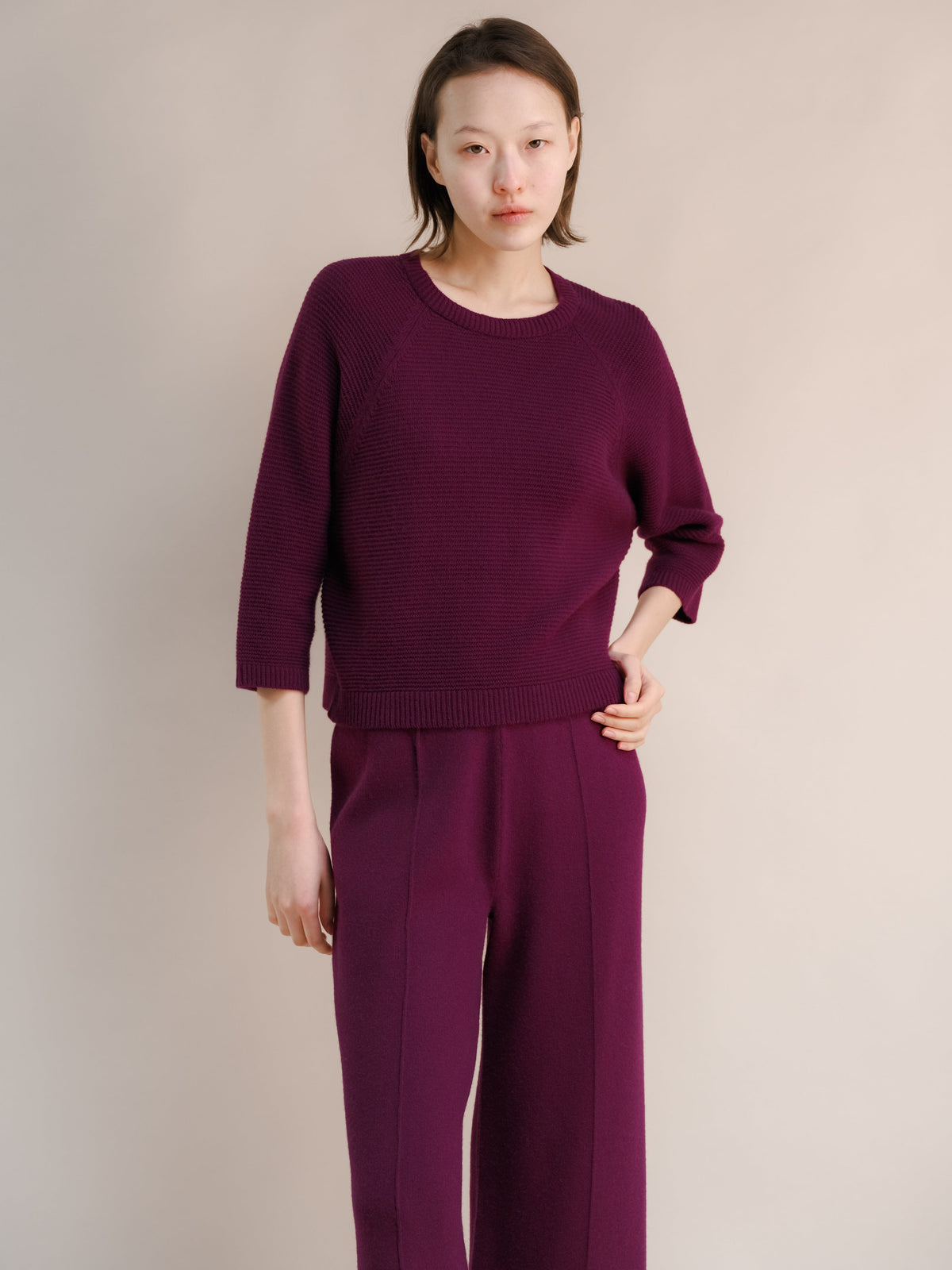 Maglieria Magenta / S Cashmere Mix Cropped 3/4 Sleeve Pullover San Rocco Italia
