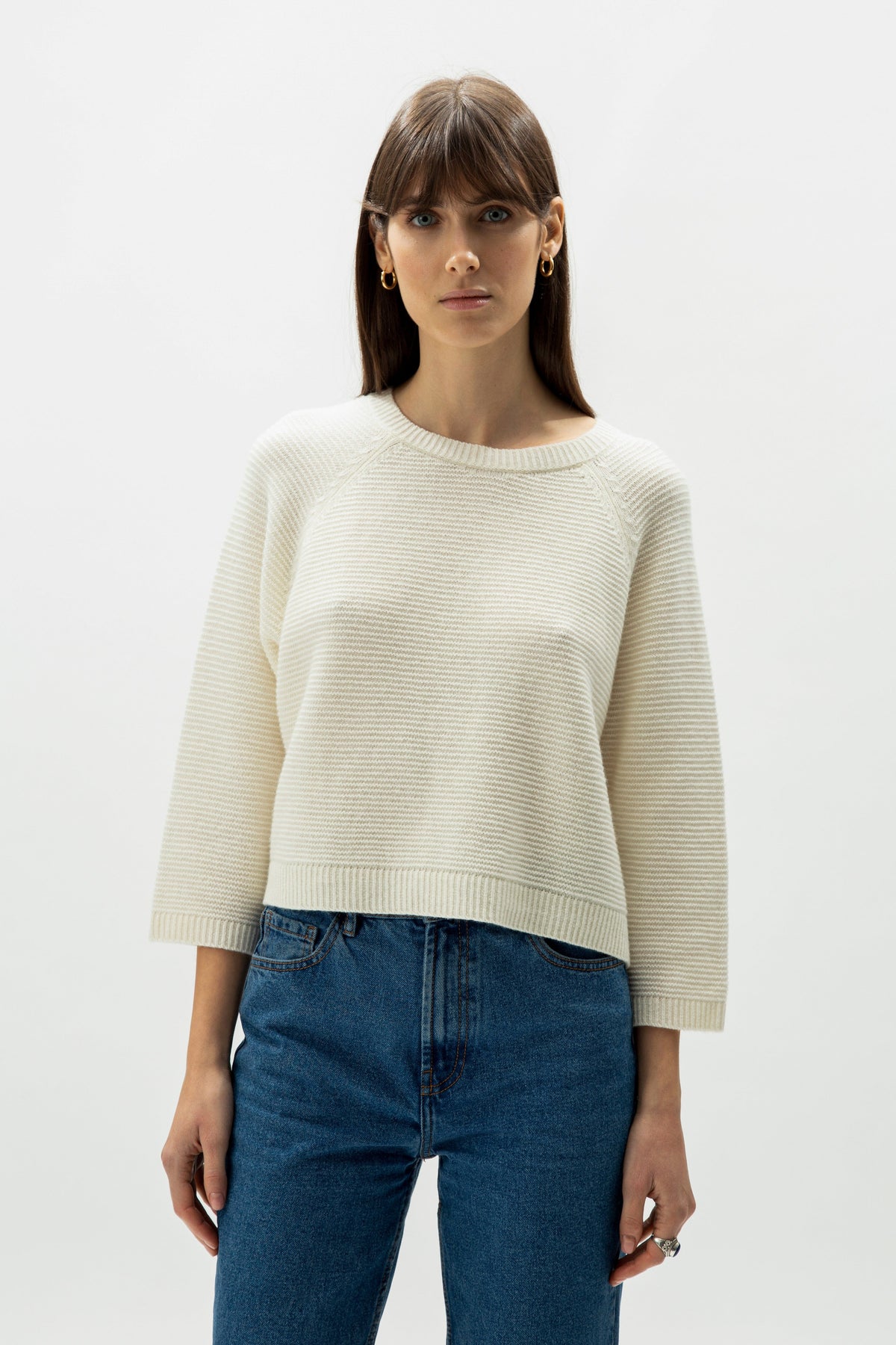 Maglieria Bianco naturale / S Cashmere Mix Cropped 3/4 Sleeve Pullover San Rocco Italia