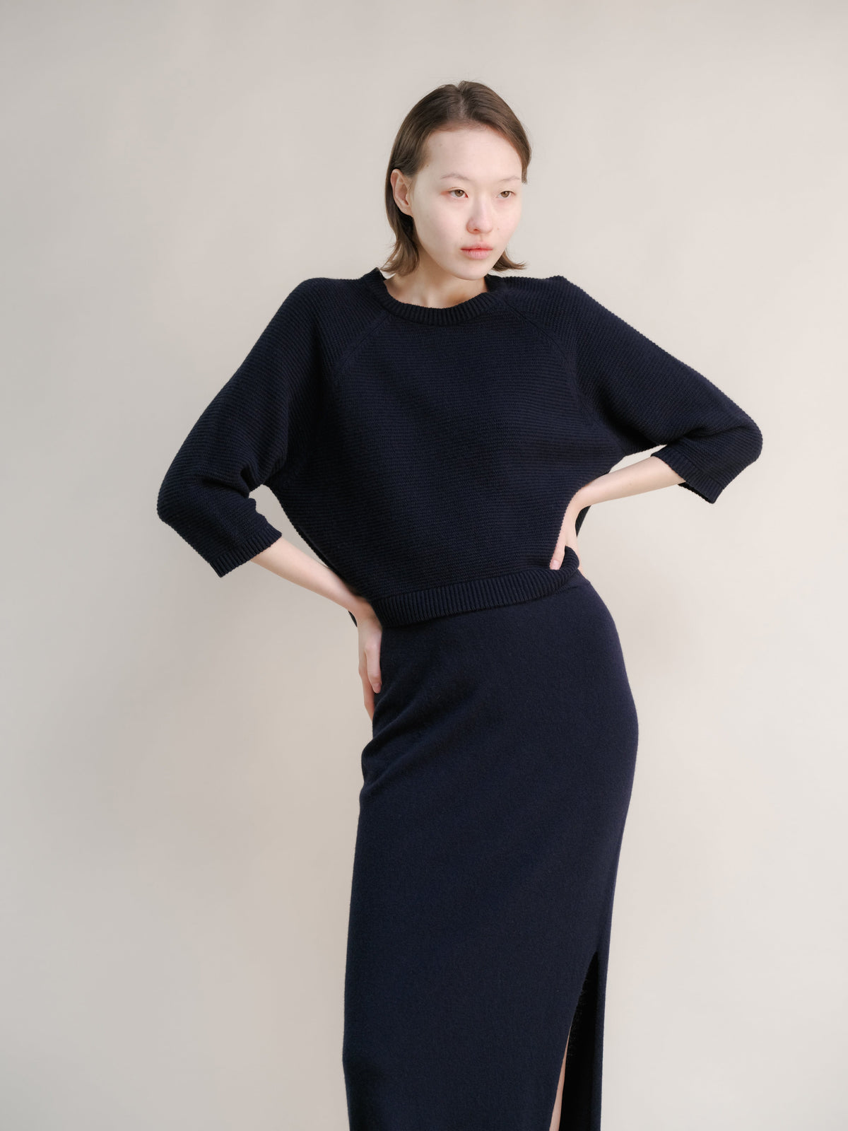 Maglieria Navy / S Cashmere Mix Cropped 3/4 Sleeve Pullover San Rocco Italia