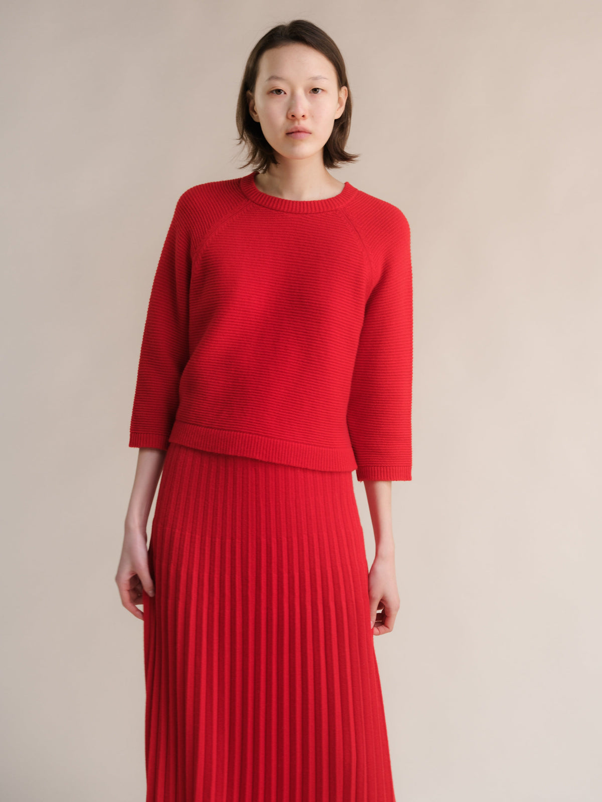 Maglieria Rosso / S Cashmere Mix Cropped 3/4 Sleeve Pullover San Rocco Italia