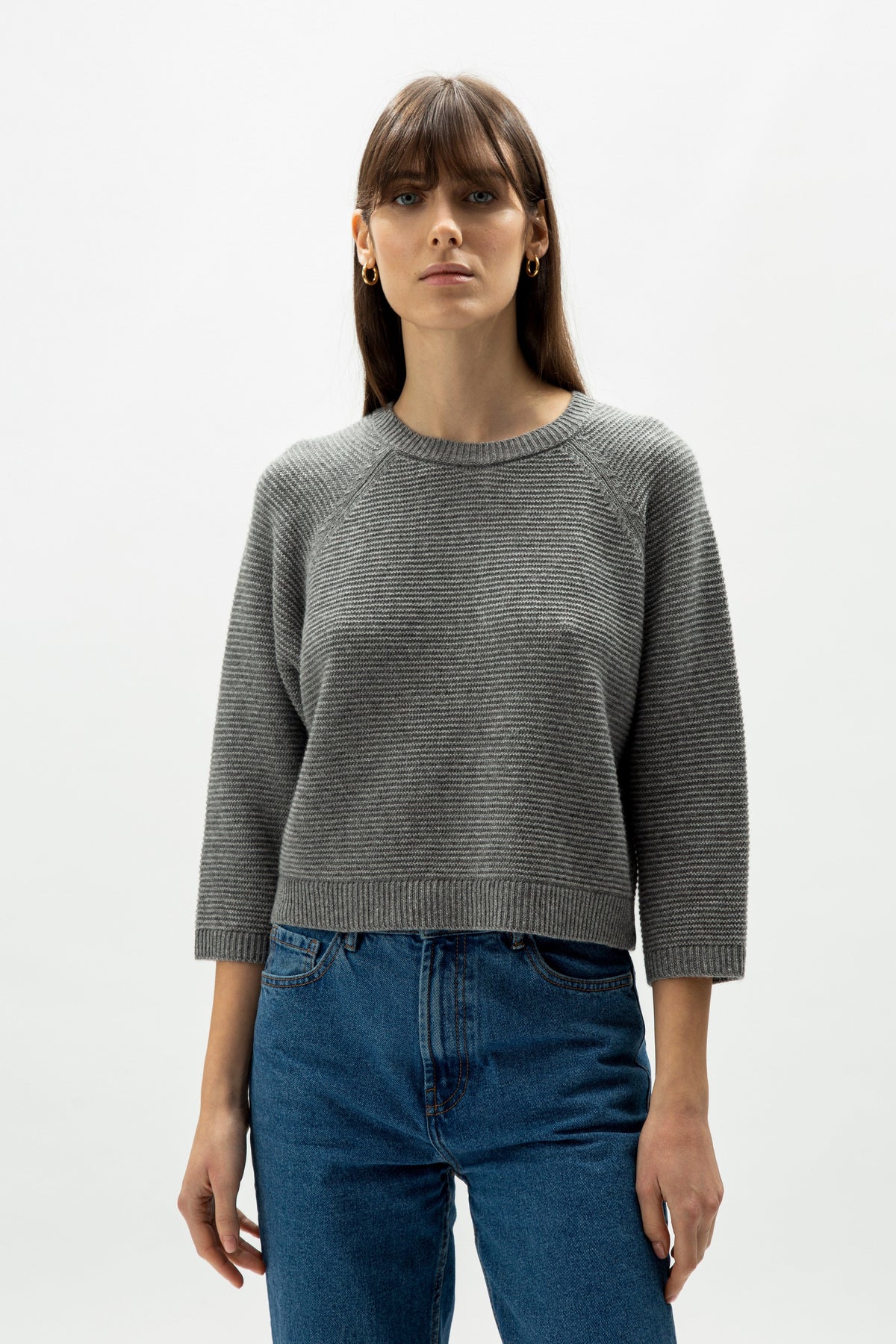 Maglieria Grigio acciaio / S Cashmere Mix Cropped 3/4 Sleeve Pullover San Rocco Italia