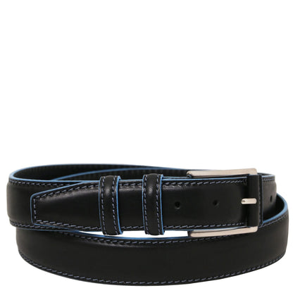 Leather Belts for men Black / 95 cm Casual leather belt 35mm with light blue edges | TL142528 San Rocco Italia