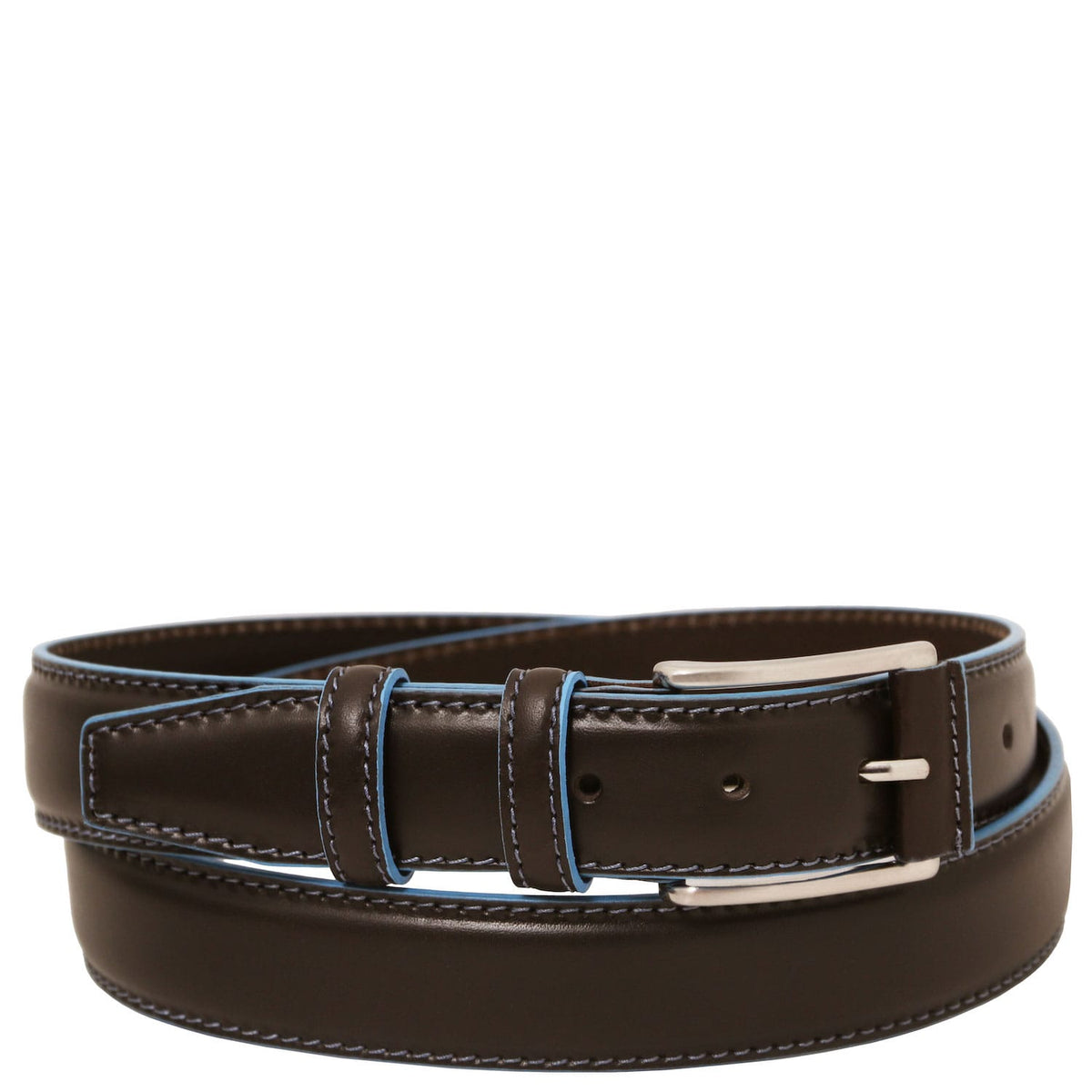 Leather Belts for men Dark Brown / 95 cm Casual leather belt 35mm with light blue edges | TL142528 San Rocco Italia