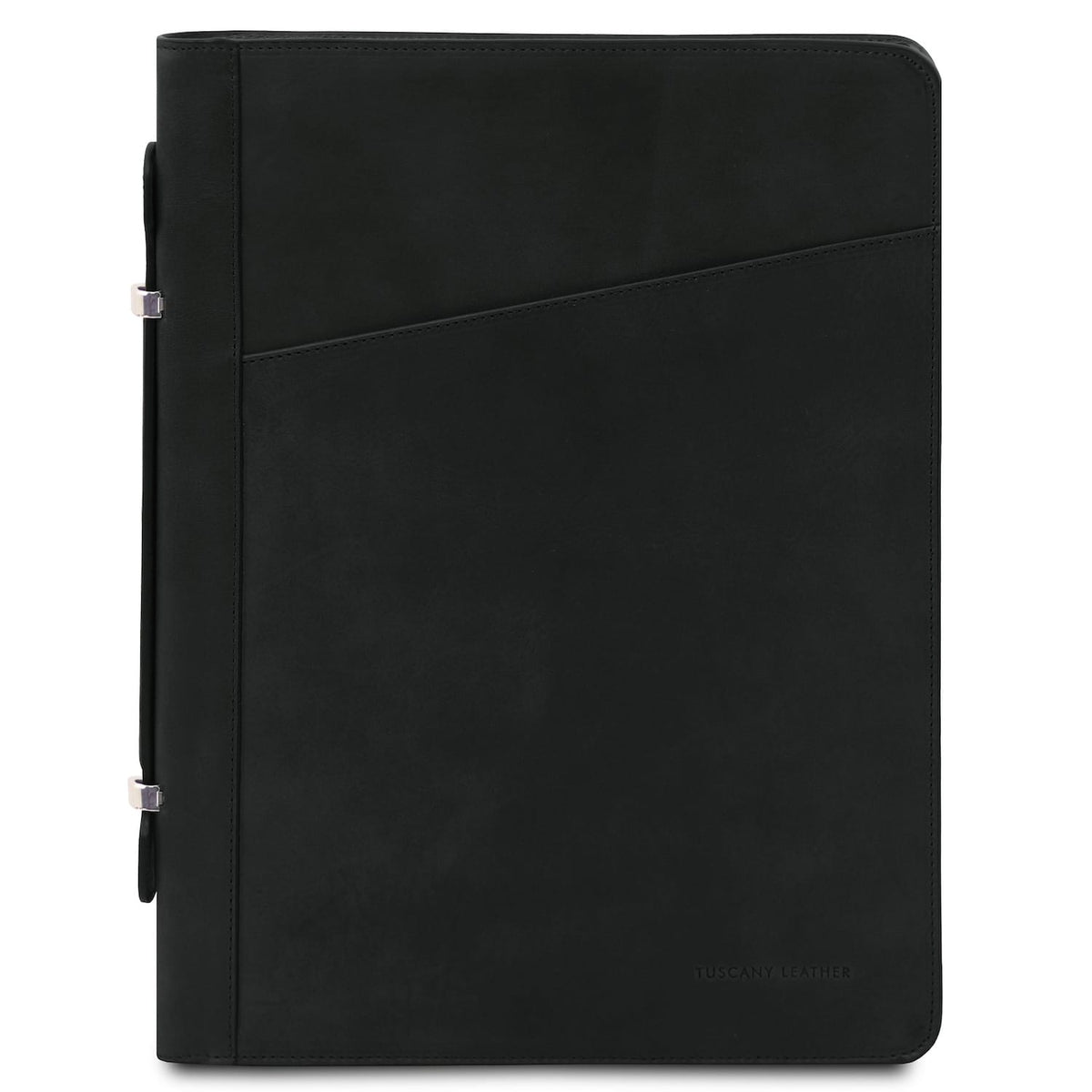 Costantino leather document case in black with diagonal front pocket