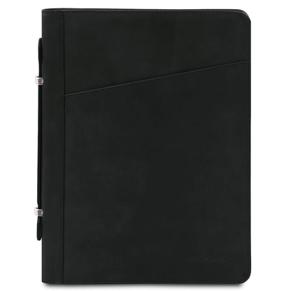 Costantino leather document case in black with diagonal front pocket