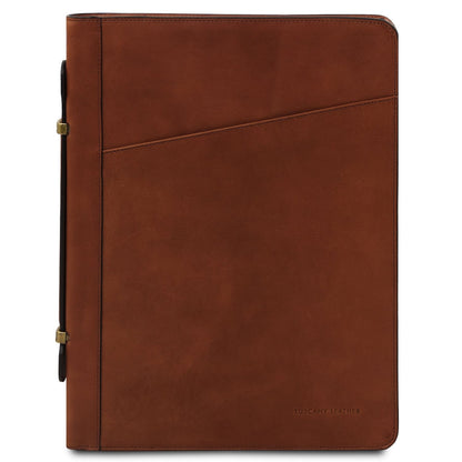 Costantino brown leather document case with diagonal front pocket