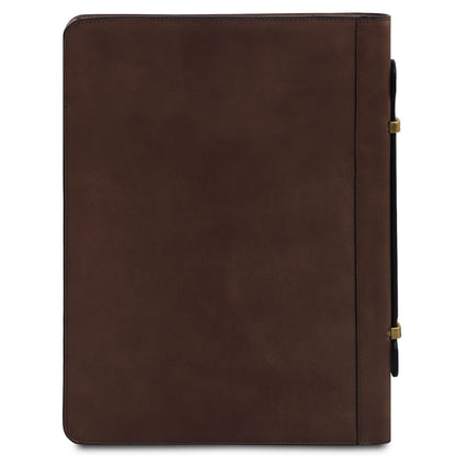 Front view of Costantino brown leather document case with diagonal pocket and Tuscany Leather branding
