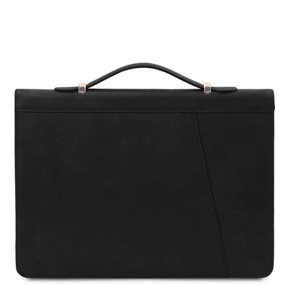 Costantino black leather document case with top handle