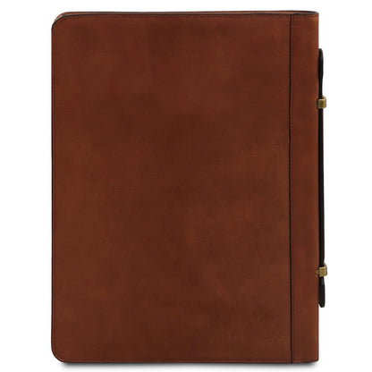 Front view of Costantino leather document case with side handle and subtle branding