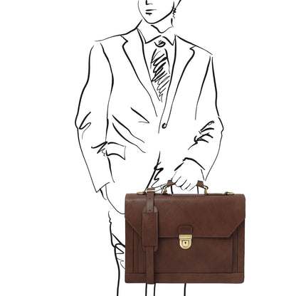 Maletines de piel Cremona - 3 compartment matte leather briefcase | TL142448 San Rocco Italia