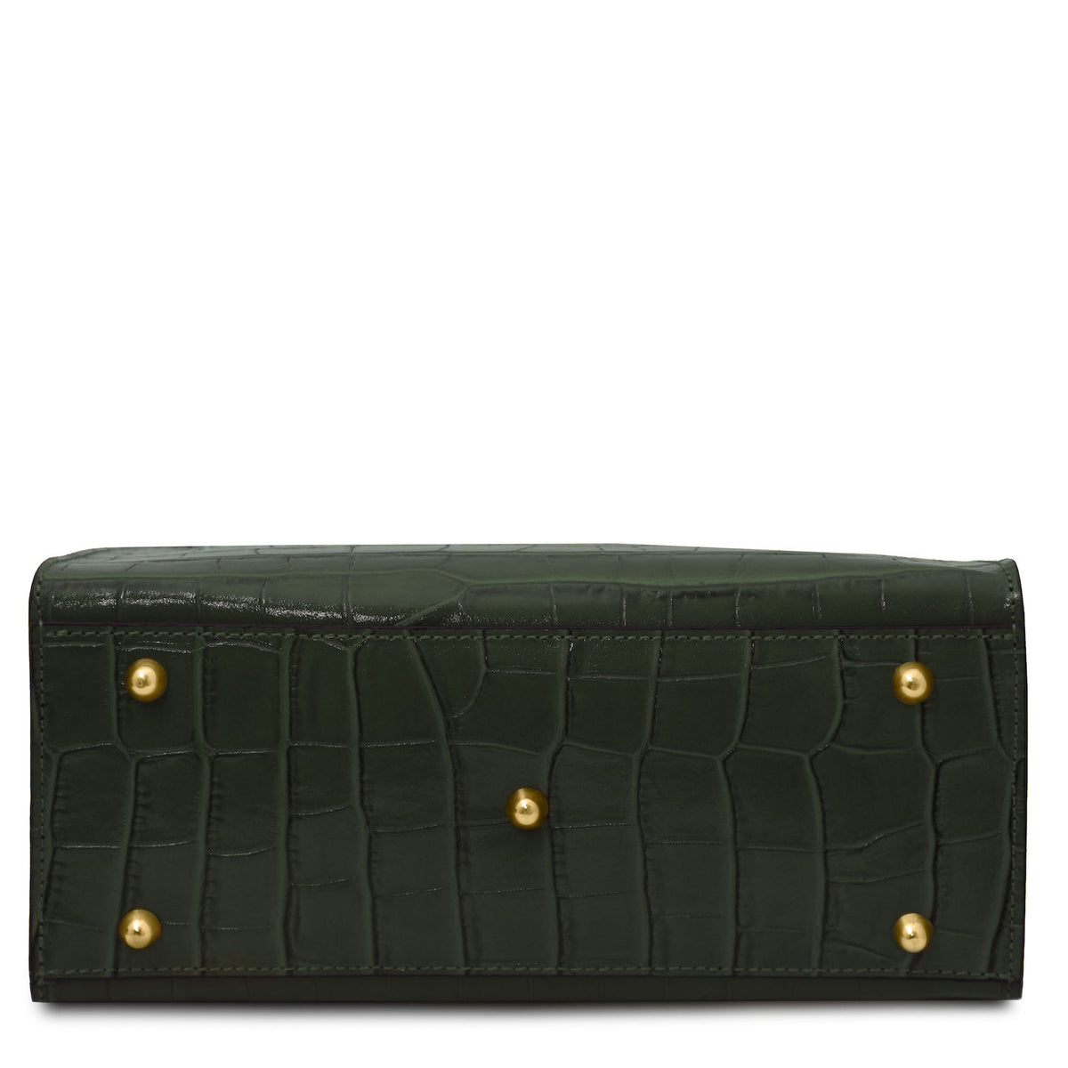Croque - Croc print leather tote handbag | TL142504 in dark green Italian embossed leather with gold-tone feet sobre fondo blanco