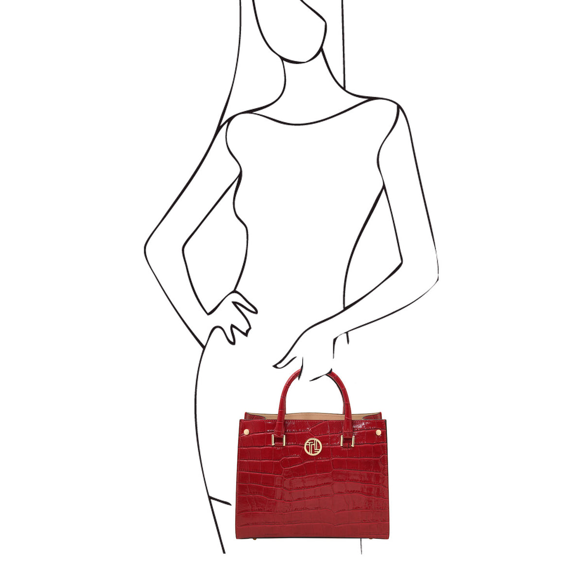 Croque - Croc print leather tote handbag | TL142504 in glossy red Italian embossed leather with herrajes dorados and asa superiors.