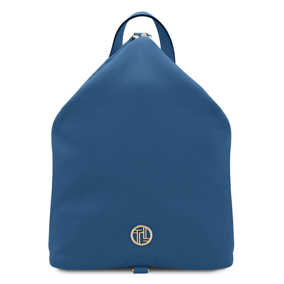 Blu Dublin zaino in morbida pelle italiana con manico superiore e placca logo color oro