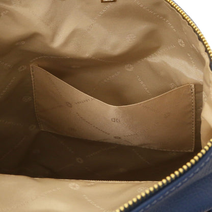 Beige interior of Dublin zaino in morbida pelle italiana con a stitched tasca aperta