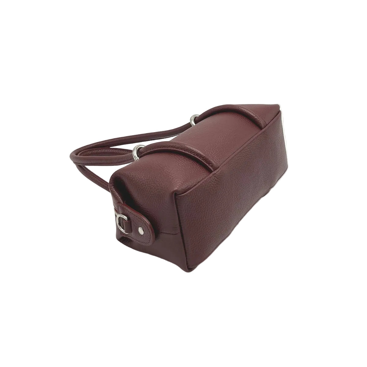 Burgundy leather handbag sur fond blanc