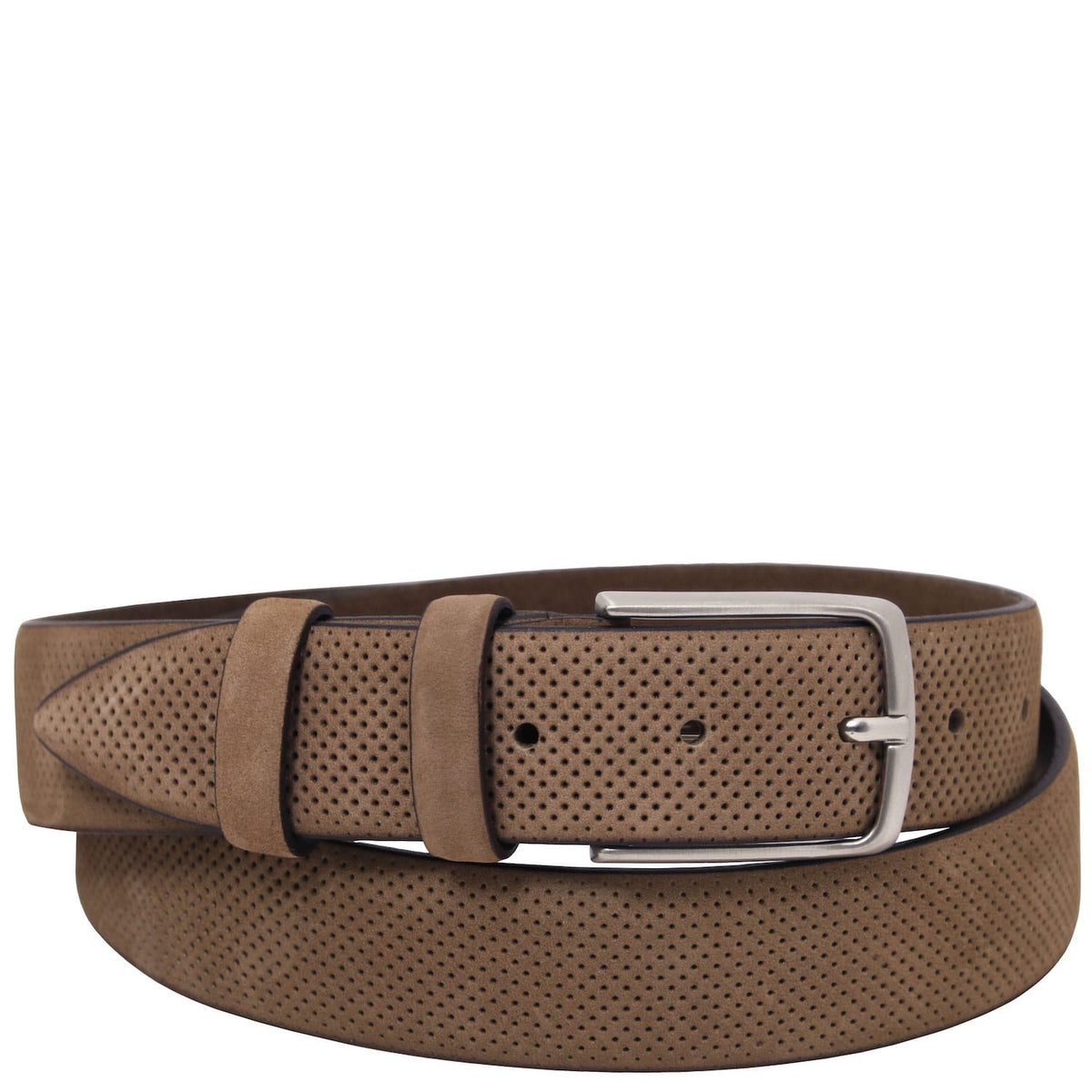 Leather Belts for men Taupe / 95 cm Elegant perforated nubuck leather belt 35mm | TL142535 San Rocco Italia