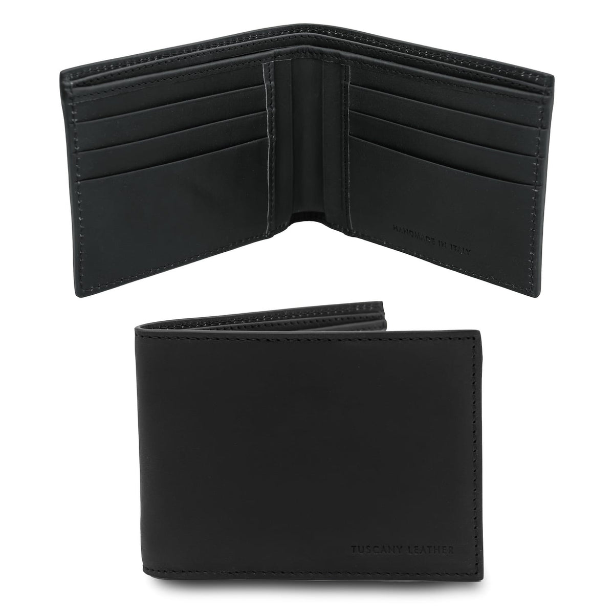 Nero twofold portafoglio in pelle con multiple scomparti per carte e Tuscany Leather breing