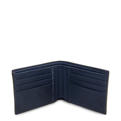 Blu portafoglio in pelle open con multiple scomparti per carte e central divider