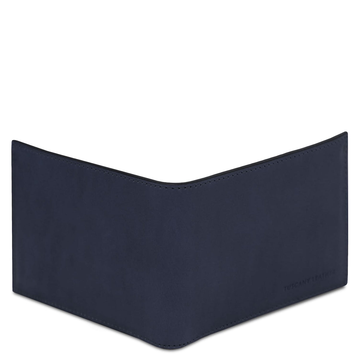 Opaca blu navy leather bi fold wallet for men con bordo superiore curvo