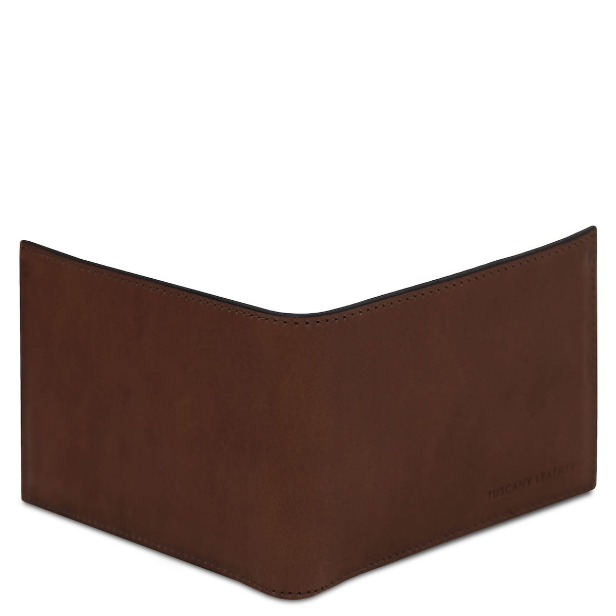 Chiuso marrone matte portafoglio in pelle a due ante con bordo superiore curvo e Tuscany Leather breing