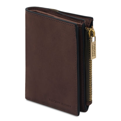 Exclusive marrone portafoglio in pelle for men con a side zip color oro pocket