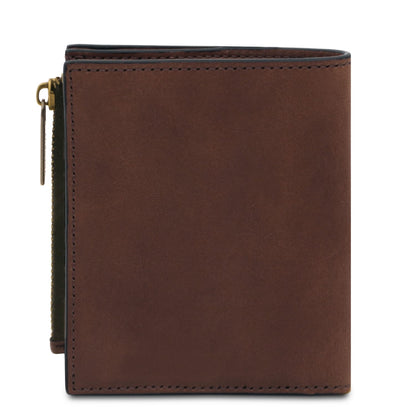 Marrone leather men's wallet con a smooth front e neat stitching