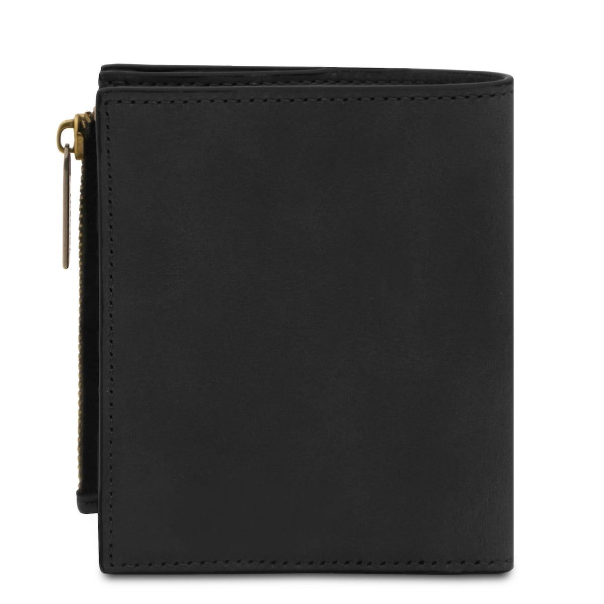Slim nero portafoglio in pelle con neat stitching e a smooth front.