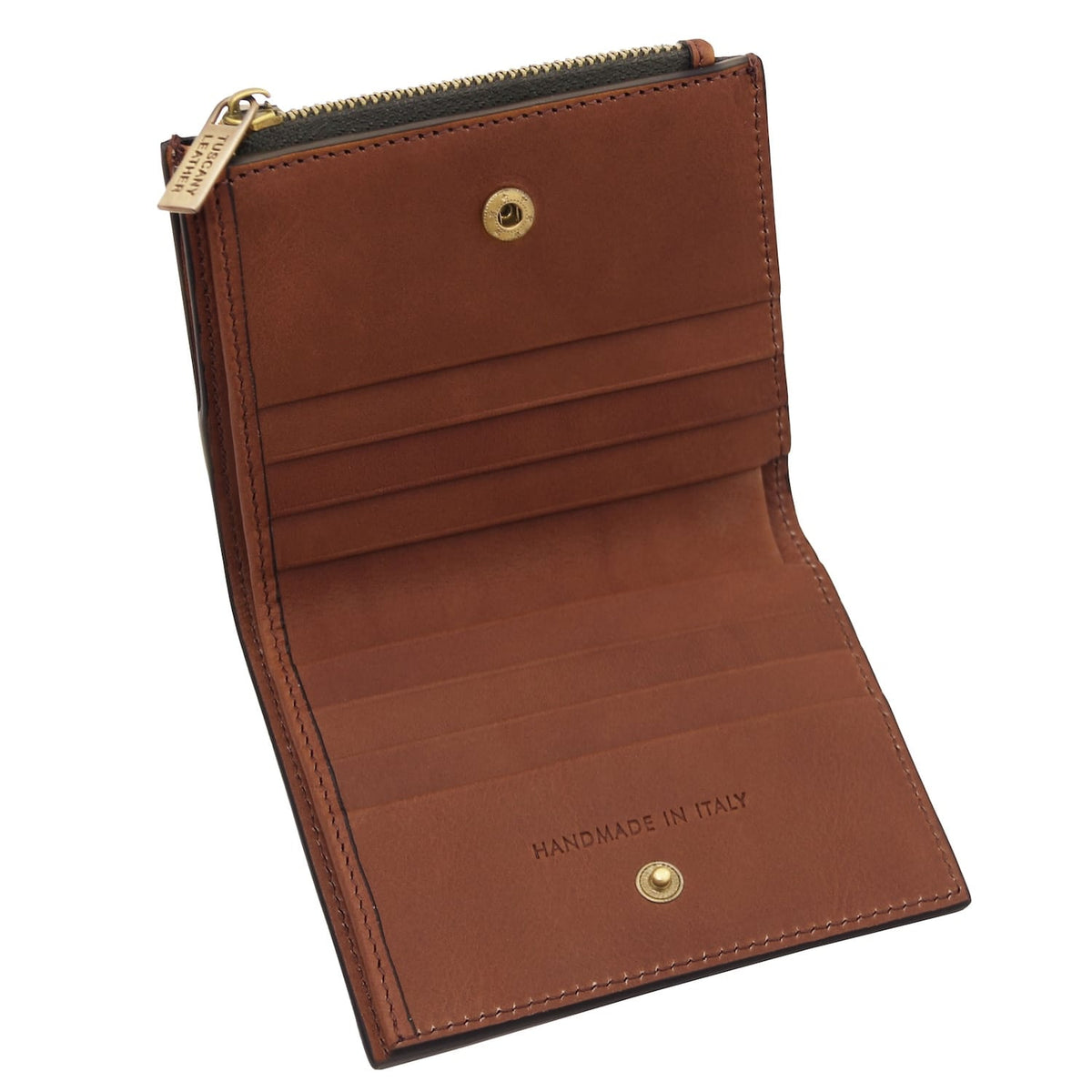 Marrone hemade Italian portafoglio in pelle open con scomparti per carte e a zip coin pocket