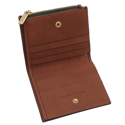 Marrone hemade Italian portafoglio in pelle open con scomparti per carte e a zip coin pocket