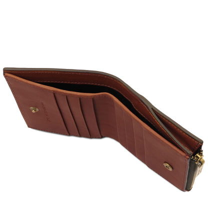 Marrone men's portafoglio in pelle con zip around closure e multiple scomparti per carte visible from the side