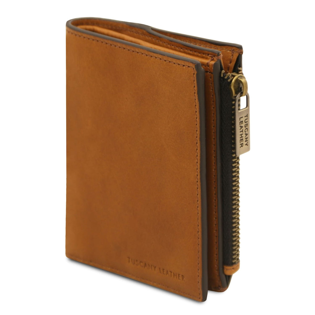 Exclusive portafoglio in pelle for men in cuoio leather, vista frontale.