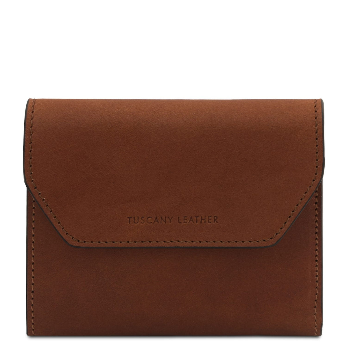 Exclusive conhaque carteira em pele with aba frontal and costuras visíveis by Tuscany Leather