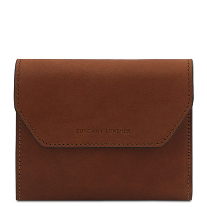 Exclusive conhaque carteira em pele with aba frontal and costuras visíveis by Tuscany Leather