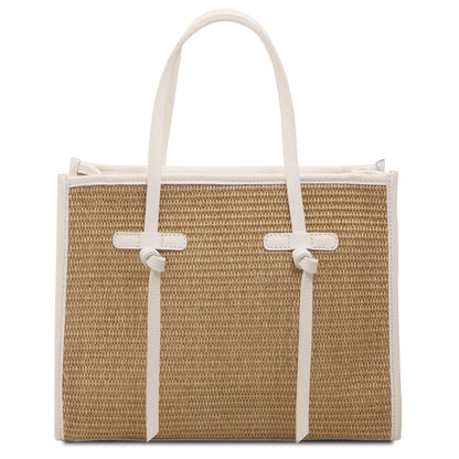 Frame Schultertasche in Strohoptik mit weißer Ledereinfassung und zwei Griffen