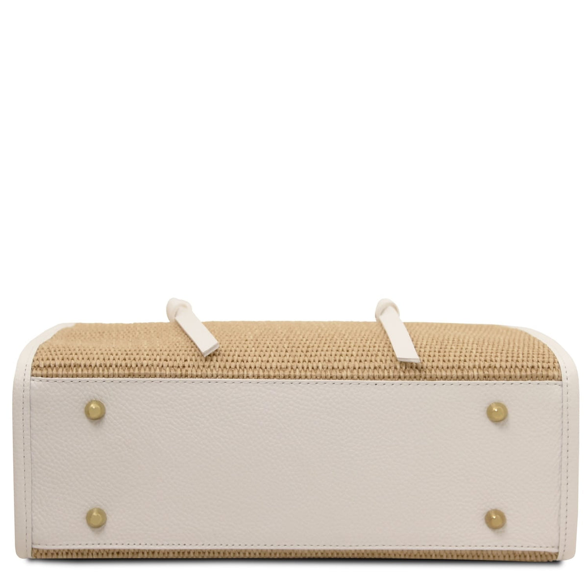 Unteransicht of Frame straw effect bag showing white leather base with goldfarbene Nieten