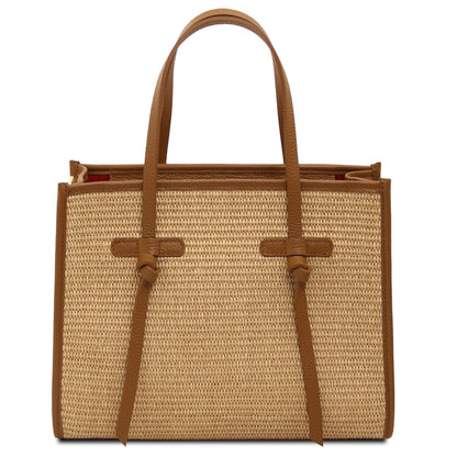 Frame straw effect shoulder bag with cognacfarben leather trim and two handles