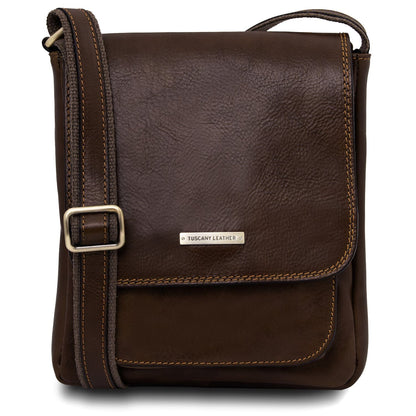 Borse da uomo in pelle Marrone scuro Jimmy - Borsa a tracolla da uomo in pelle con tasca frontale | TL141407 San Rocco Italia