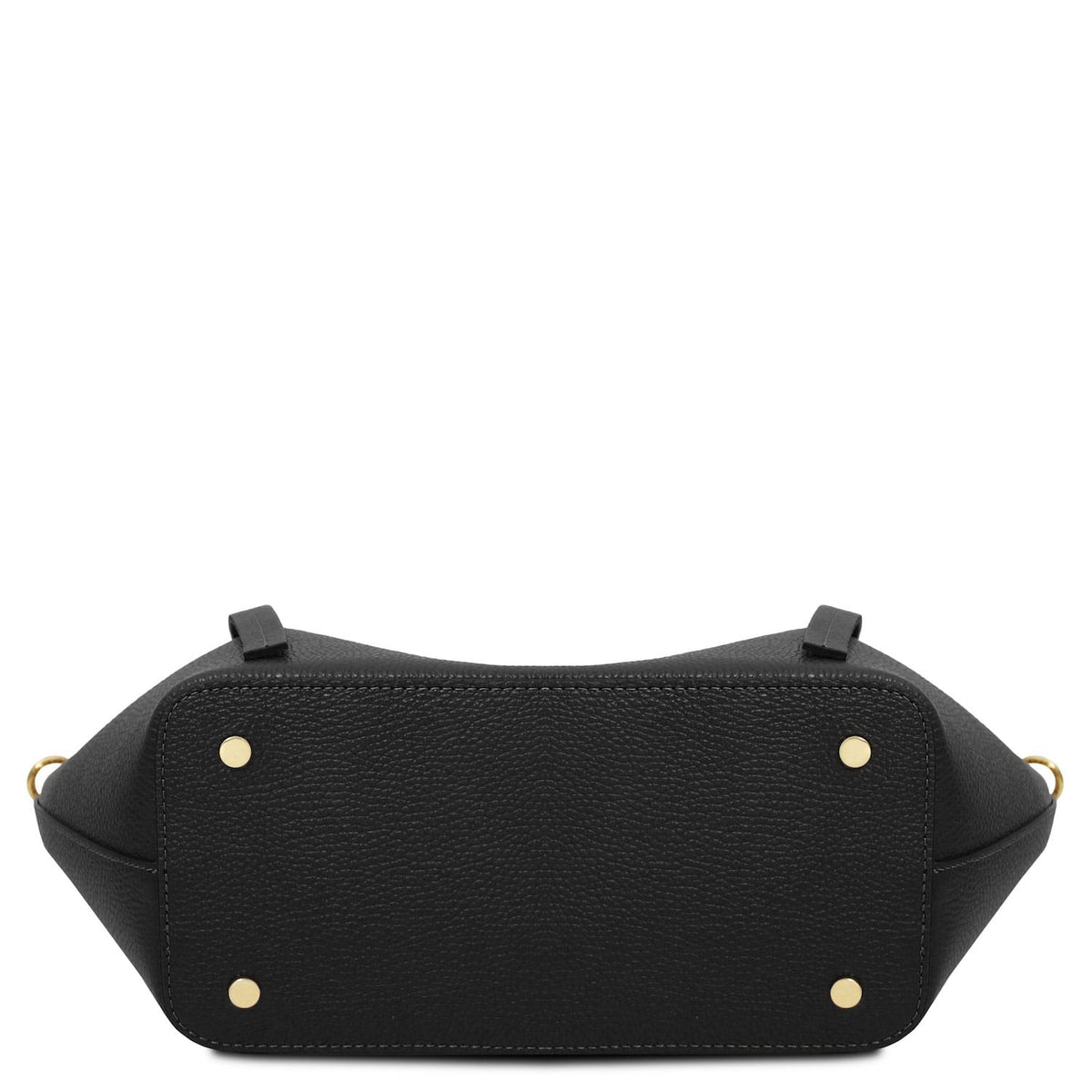 Legame – shopping bag in pelle italiana – Large | TL142481 in pelle nera martellata con base rettangolare e piedini metallici dorati su sfondo bianco