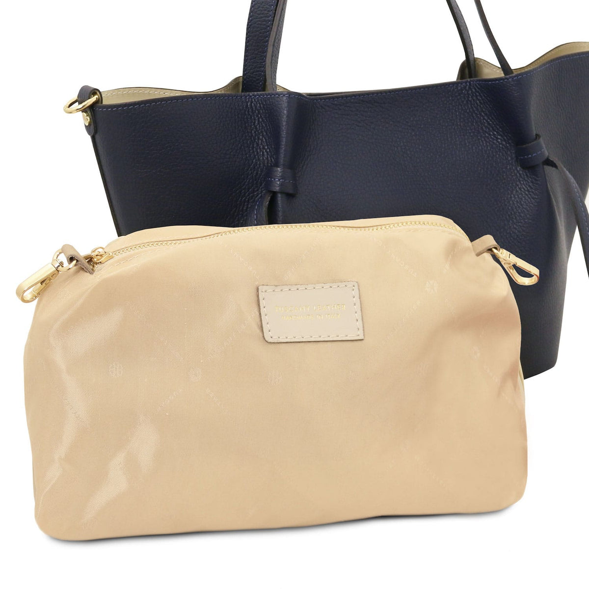 Legame – shopping bag in pelle italiana – Large | TL142481 in pelle blu navy martellata con due manici superiori su sfondo bianco