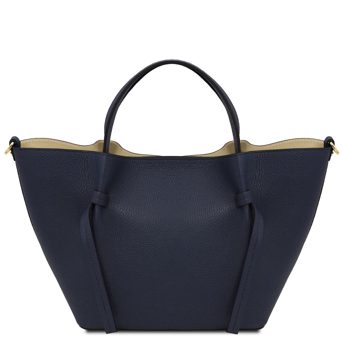 Legame – shopping bag in pelle italiana – Large | TL142481 in pelle blu navy martellata con due manici superiori e fodera interna beige su sfondo bianco