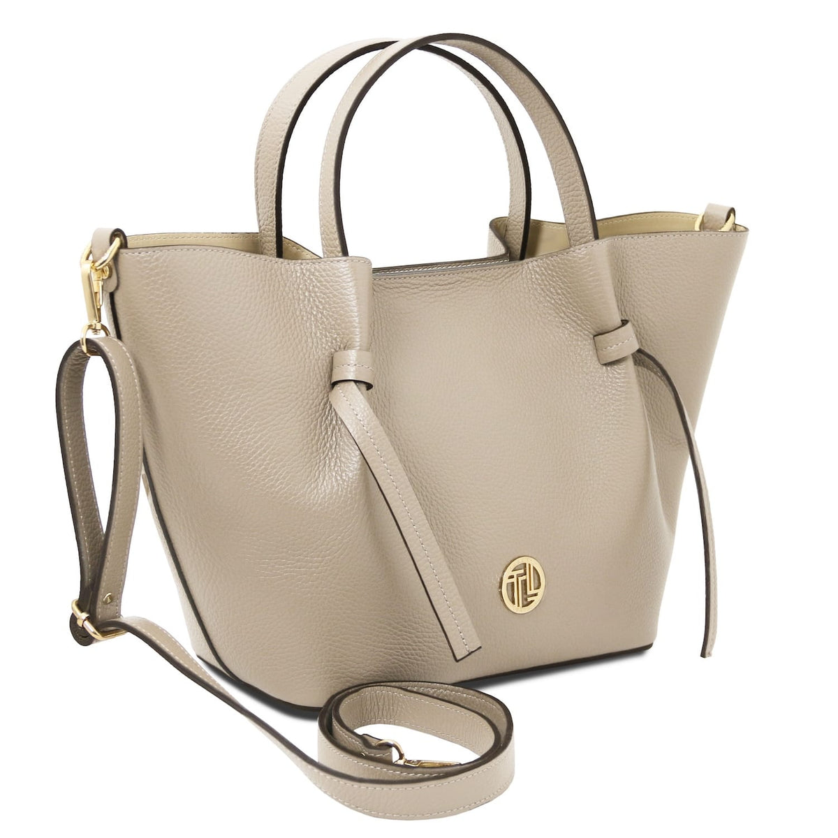 Taupe Legame large Italian leather borsa shopping con manici superiori e a tracolla removibile