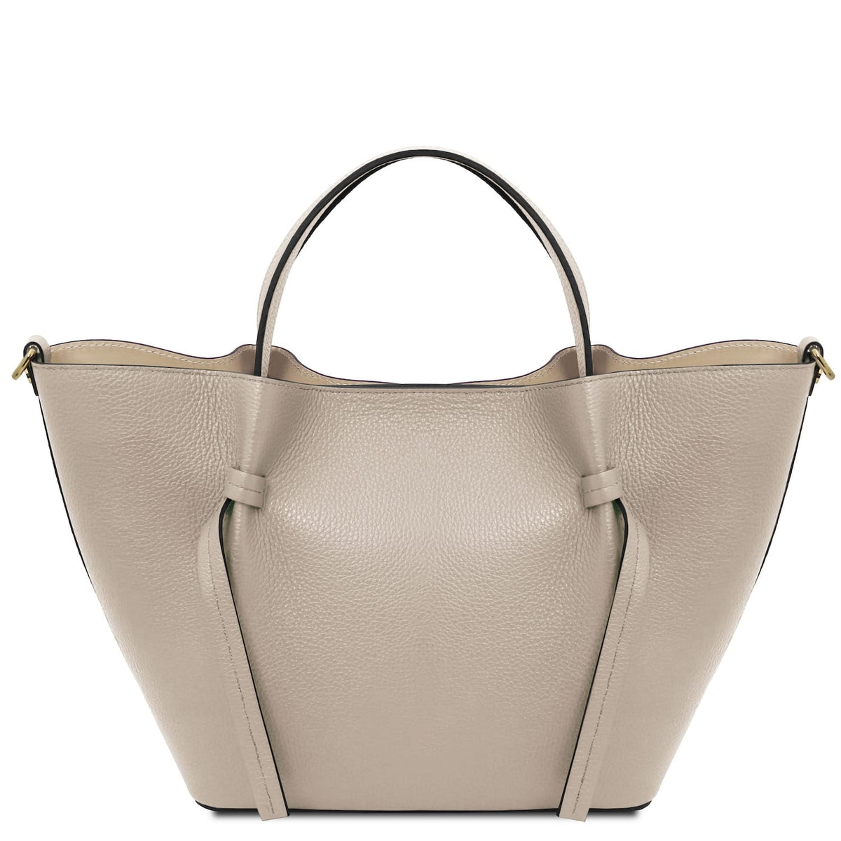 Legame large beige pelle martellata borsa shopping con curved sides e doppi manici