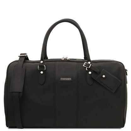Negro Lisbona travel leather duffle with dos asas superiores and a correa de hombro extraíble
