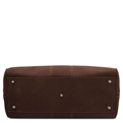 Marrón Lisbona Travel Leather Duffle bag in large size with striped forro beige and interior bolsillo con cremallera