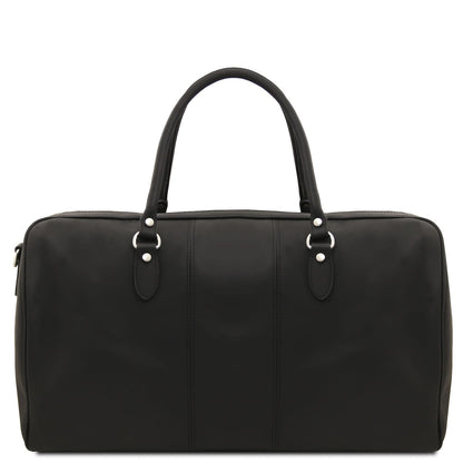 Negro Lisbona travel leather duffle bag with dos asas superiores and herrajes plateados