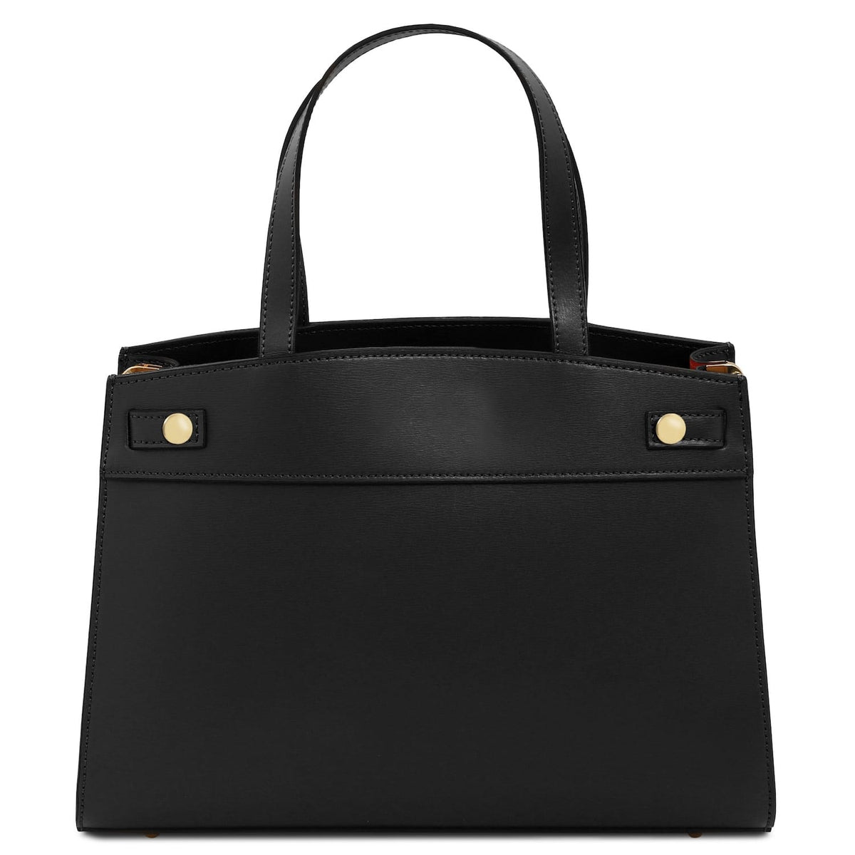 Musa Italian leather handbag in black with a structured silhouette and two top handles